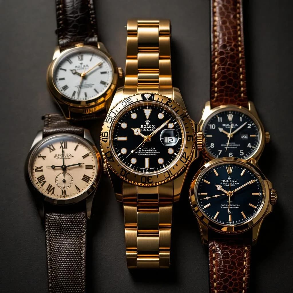 Luxury watches including Rolex, Patek Philippe, and other high-end timepieces