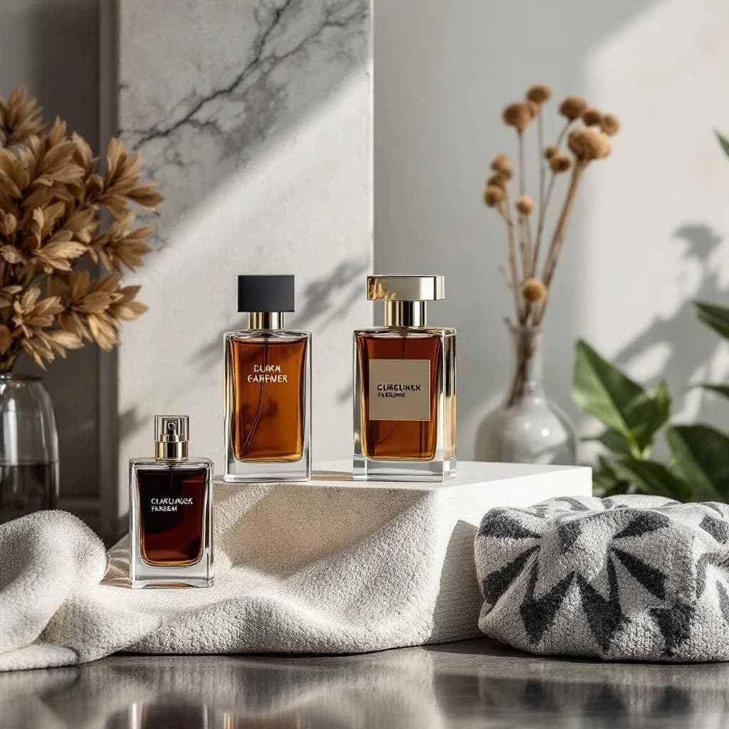 Modern perfume collection with sleek bottles and contemporary design elements