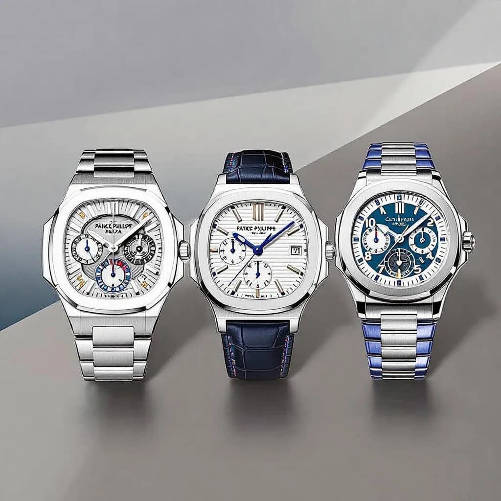 Patek Philippe timepieces including Calatrava, Nautilus, and Aquanaut models
