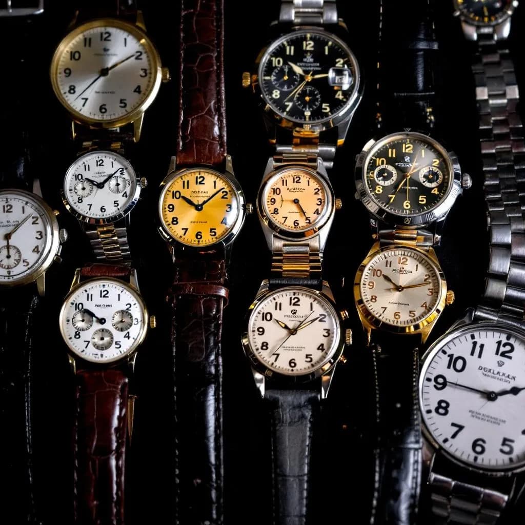 Vintage watch collection with classic timepieces from the 1950s-1980s